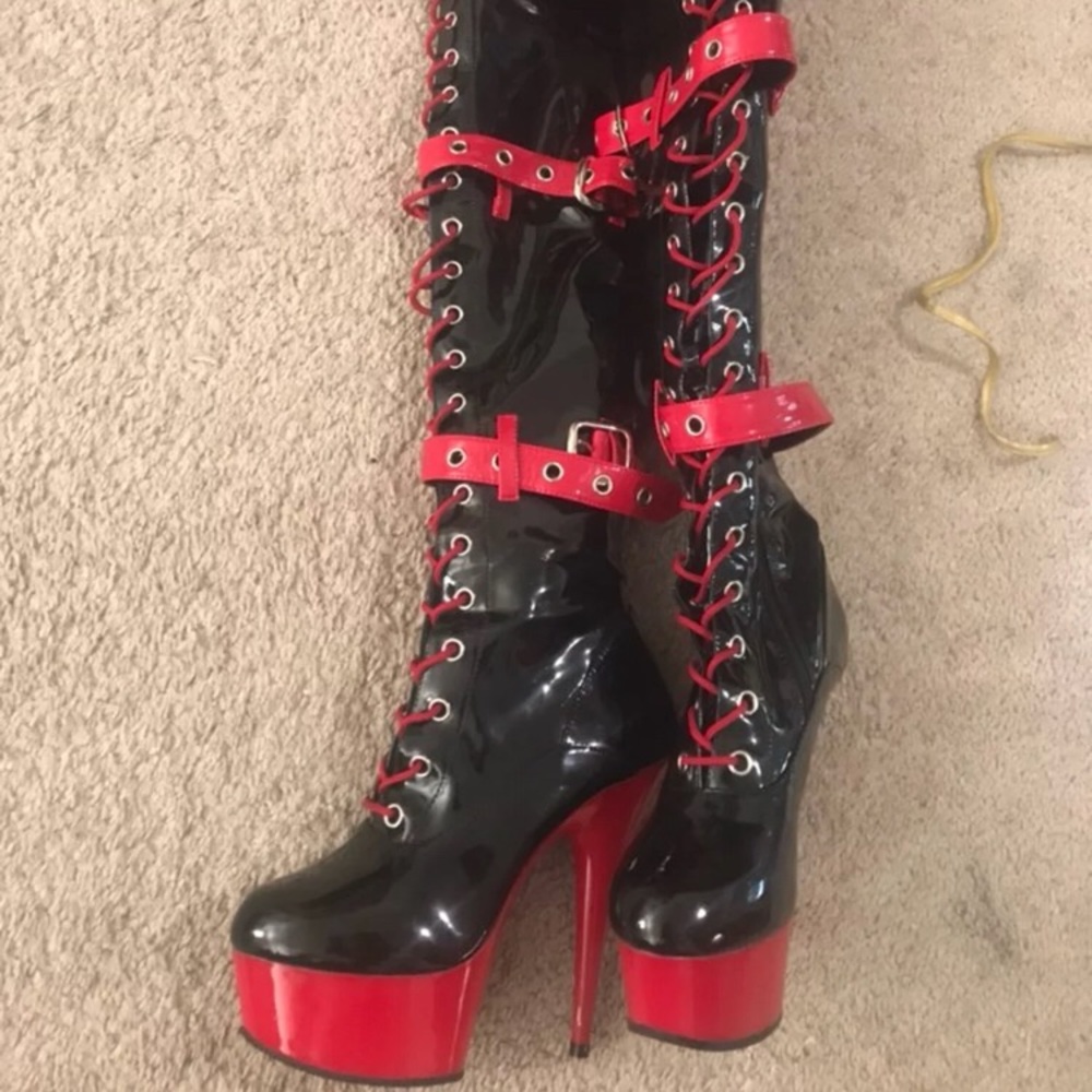 Thigh high vinyl stripper boots